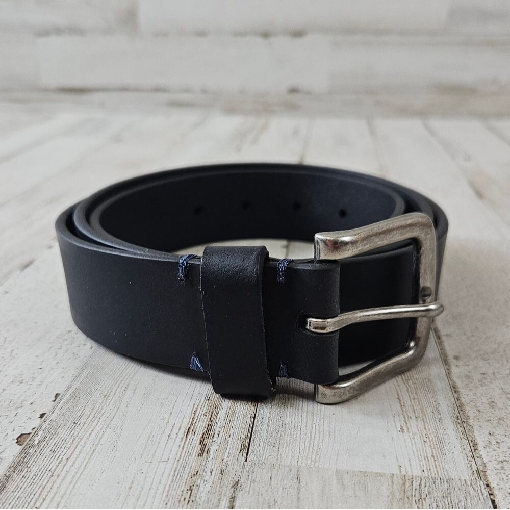 01.Algo Genuine Black Leather Belt 44/110 Mens Classic Business Single Prong